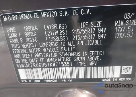 2019 Honda Hr-V Ex z USA, uszkodzony, nr VIN 3CZRU6H57KM715351